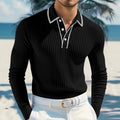 T-Shirt Homme Décontracté À Manches Longues En Polyester, Motif Bande, Noir