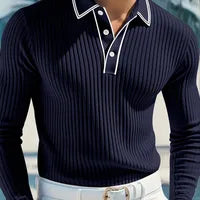 T-Shirt Homme Décontracté À Manches Longues En Polyester, Motif Bande, Noir