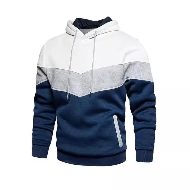 Sweat À Capuche Homme Décontracté À Manches Longues En Mélange De Coton, Motif Bloc De Couleur
