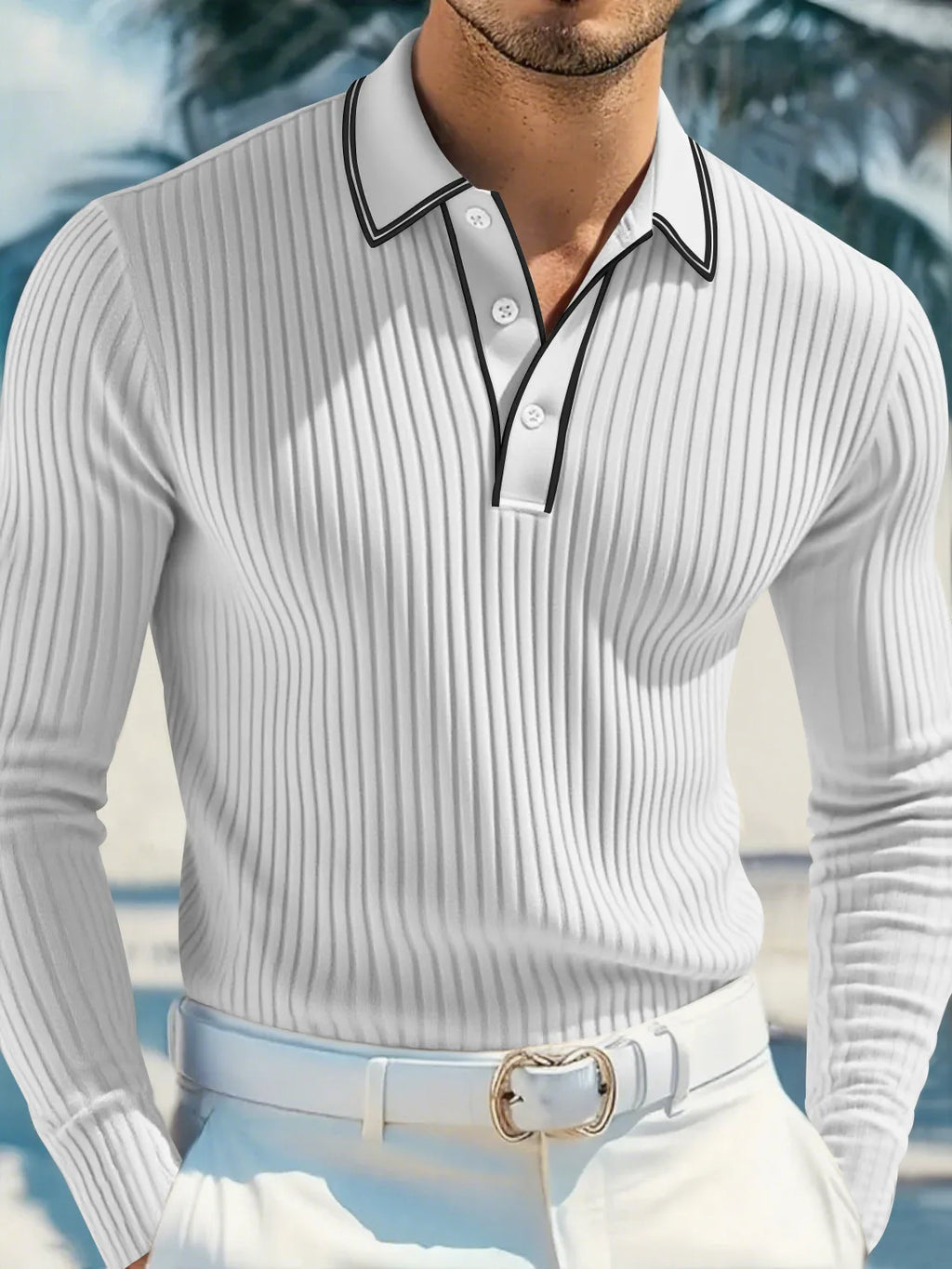 T-Shirt Homme Décontracté À Manches Longues En Polyester, Motif Bande, Noir