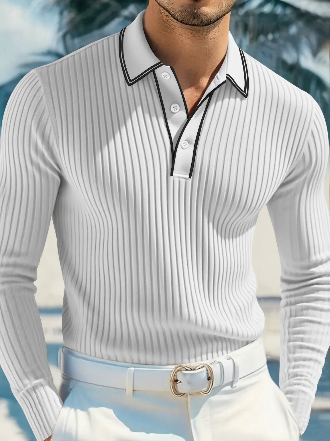 T-Shirt Homme Décontracté À Manches Longues En Polyester, Motif Bande, Noir