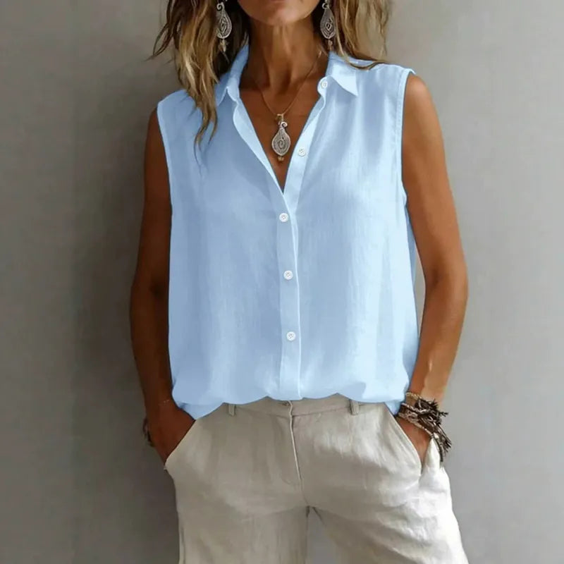 Chemise Femme Décontractée Sans Manches En Polyester Uni Avec Couture Tissu