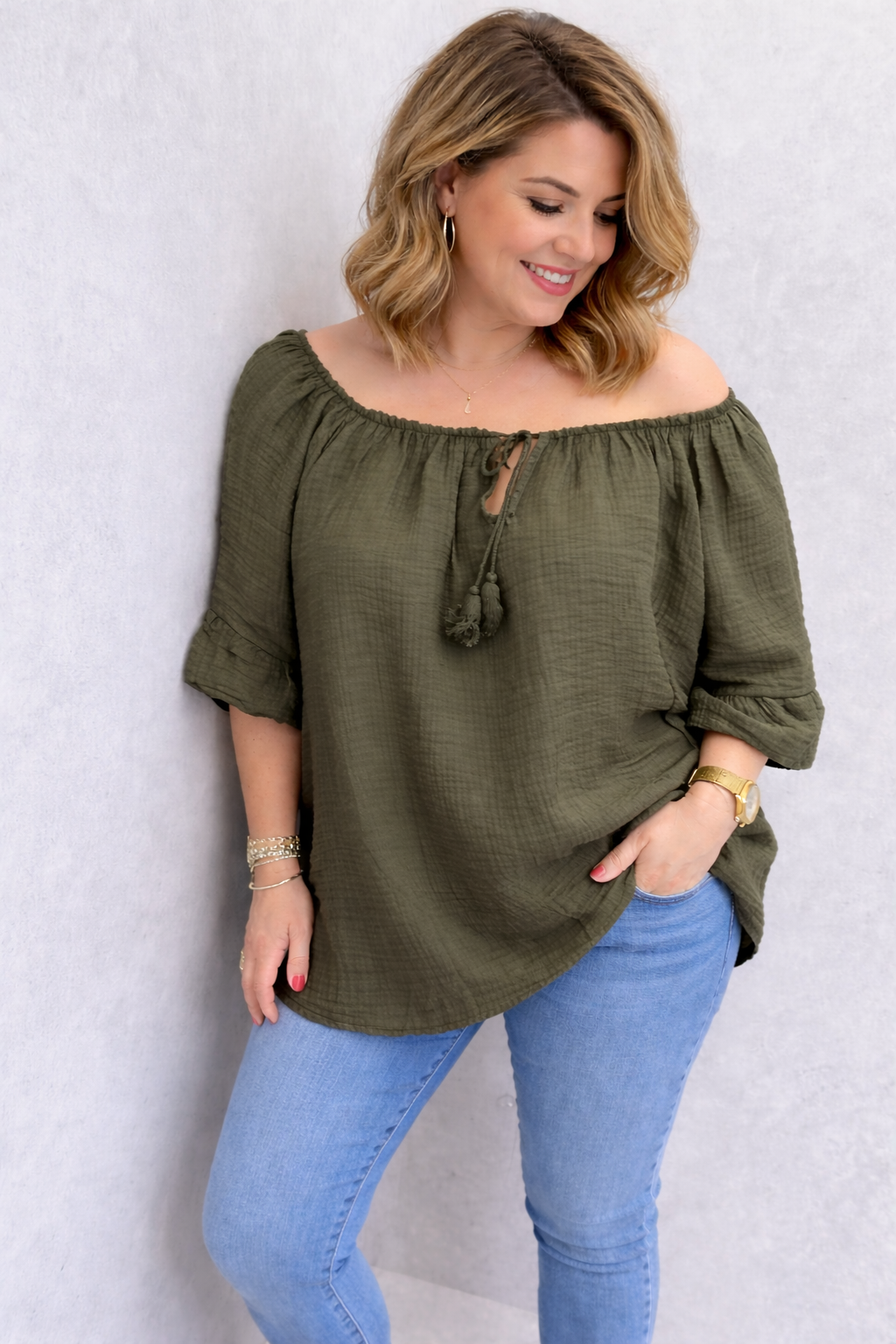 Tunique Fluide À Col Froncé Grande Taille