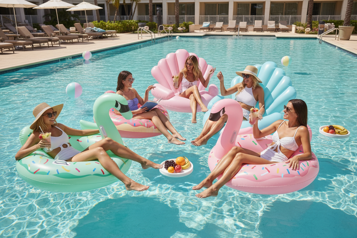 Personnes sur des bouées dans une piscine