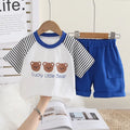 Ensemble Short 2 Pièces Pour Enfant En Coton (plus De 90%) Motif Dessin Animé, Couleur Bleu Marine, Manches Courtes, Été