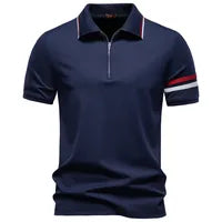 Polo Homme Style Entreprise À Manches Courtes En Rayonne Couleur Unie Avec Fermeture Éclair