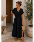 Robe Maxi Col V Manches Courtes