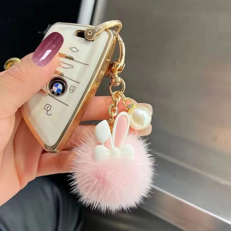 Charme En Peluche Lapin Mignon Style Coréen Avec Nœud Papillon Fourniture De Sac Et Clé Ornement En Forme De Balle Peluche Fée Pour Femmes
