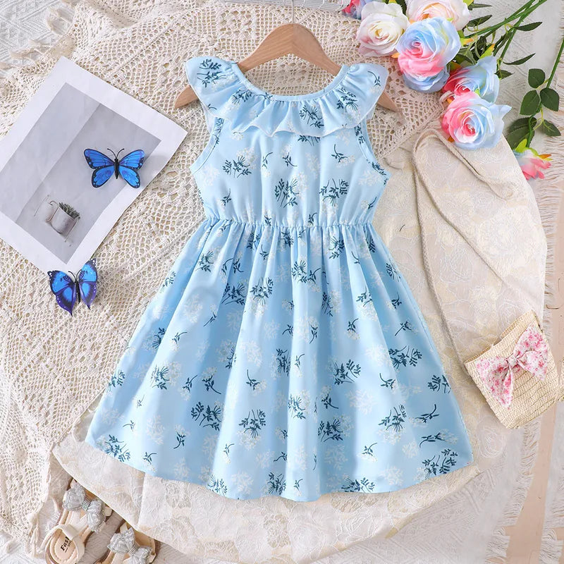Robe Enfant Fille Style Pastorale À Motif Fleurs En Polyester Avec Manches À Volants Couleur Abricot
