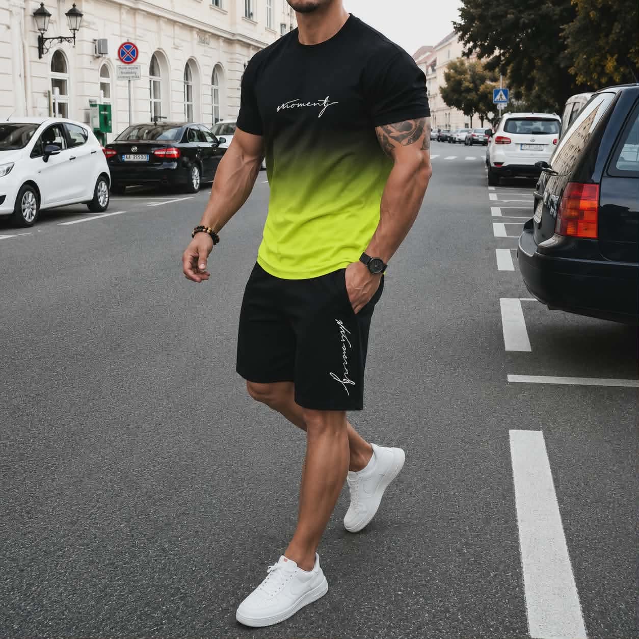 Décontractée Hommes Élégant Style Simple Vêtement De Rue Lettre Polyester Tissu De Maille Ensemble Coordonné De Shorts