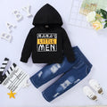 Ensemble De Vêtements Pour Enfants Coton Automne Hiver Manches Longues Imprimé Lettre + Jeans Déchirés Garçons Unisexe