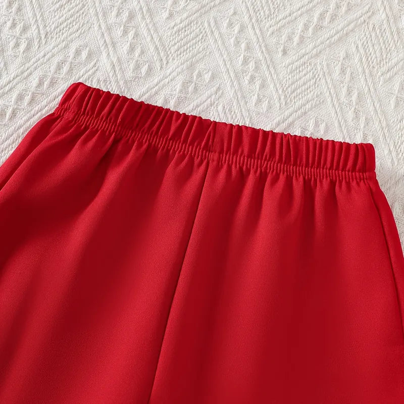 Ensemble Pantalon Large 2 Pièces Fille Nœud Papillon Rouge