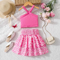 Ensemble Fille Décontracté Fleurs Rose – Top Croisé & Jupe Smockée
