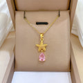 Collier Étoile En Acier Inoxydable 201 Avec Incrustation En Verre, Fait Main, Chaîne De Câble, Finition Plaqué Or Pour Femme