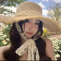 Chapeau De Paille À Large Bord En Dentelle D'été Pour Femmes, Chapeau De Plage, Chapeau De Voyage En Plein Air, Chapeau De Photographie De Vacances