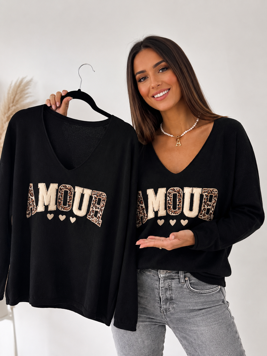 Pull col v ecriture amour