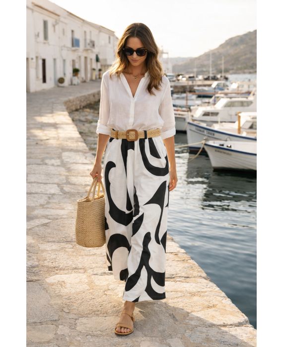 Pantalon Large Imprimé 2 Poches + Ceinture