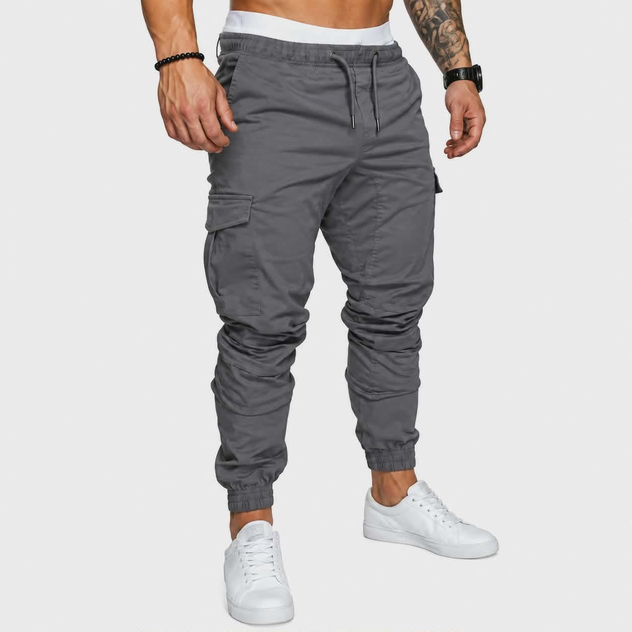 Pantalon Homme – Coupe Large, Multi-Poches, Tissu Twill Coton, Taille Élastique
