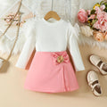 Ensemble Jupe 2 Pièces Pour Fille Avec Motif Fleurs En Polyester, Coloris Rose, Design Floral Délicat