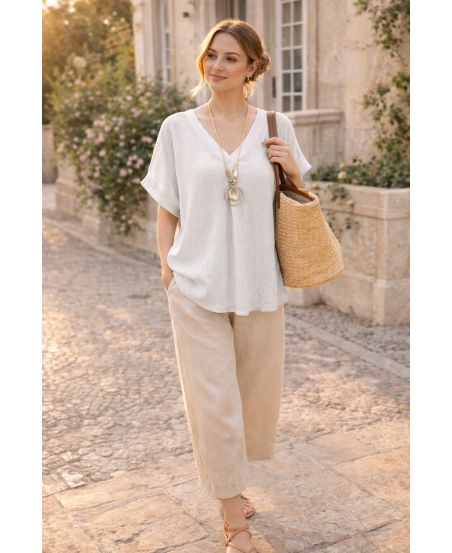 TOP FLUIDE TEXTURE AVEC COLLIER