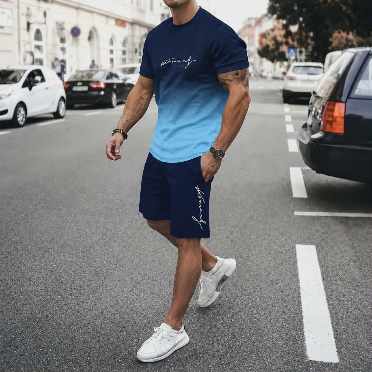 Décontractée Hommes Élégant Style Simple Vêtement De Rue Lettre Polyester Tissu De Maille Ensemble Coordonné De Shorts