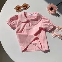 T-shirt Fille À Col Rond En Coton Avec Nœud Papillon Mignon Et Design Élégant Rose