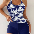 Maillot De Bain Deux Pièces Sexy Imprimé Mode Pour Femmes Avec Cordon De Serrage, Couvrant Le Ventre Et Bikini Dos Nu
