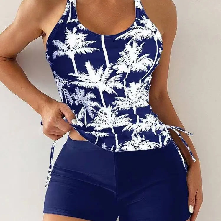 Maillot De Bain Deux Pièces Sexy Imprimé Mode Pour Femmes Avec Cordon De Serrage, Couvrant Le Ventre Et Bikini Dos Nu