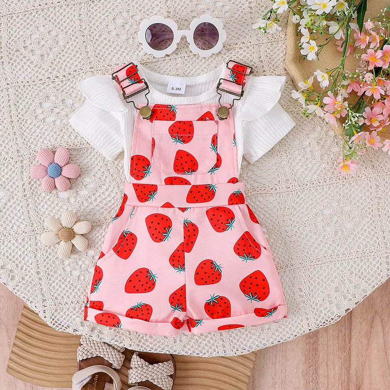 Ensemble Salopette Fraises Bébé Fille