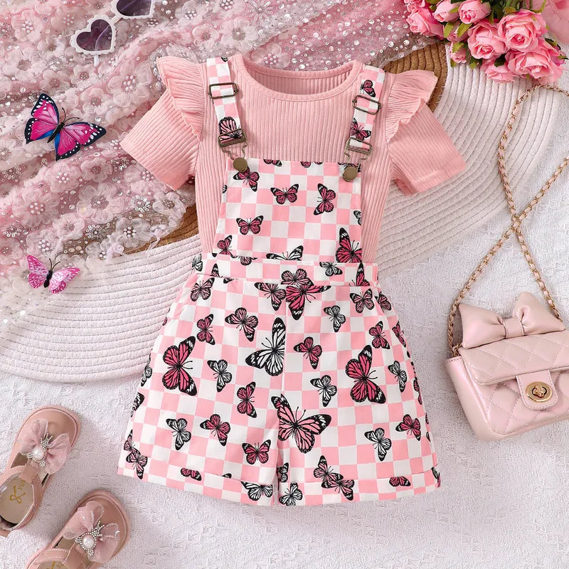 Ensemble short  Fille 2 Pièces – Imprimé Papillons Rose
