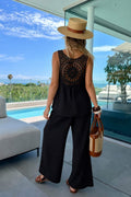 Ensemble Bohème Chic – Débardeur Dentelle Dos Crochet & Pantalon Large Fluide