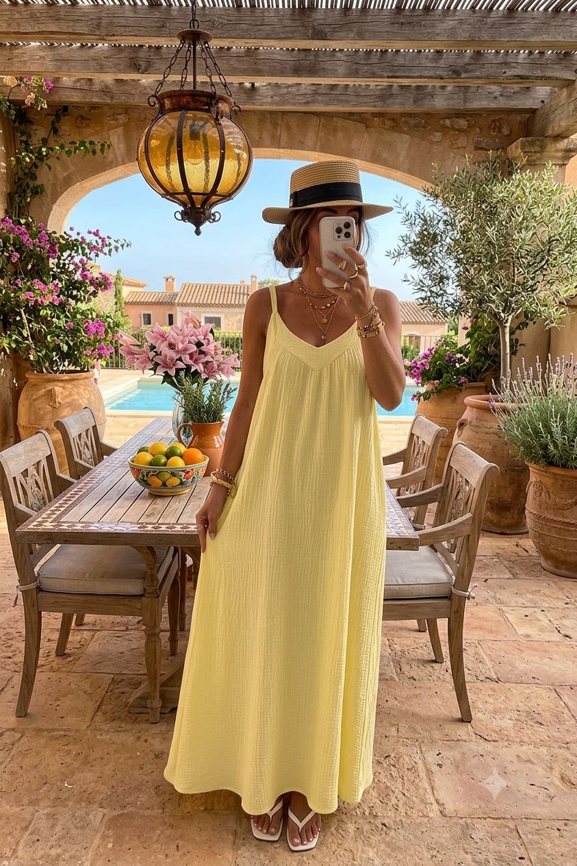 Robe Longue en Gaze de Coton – Élégance Bohème