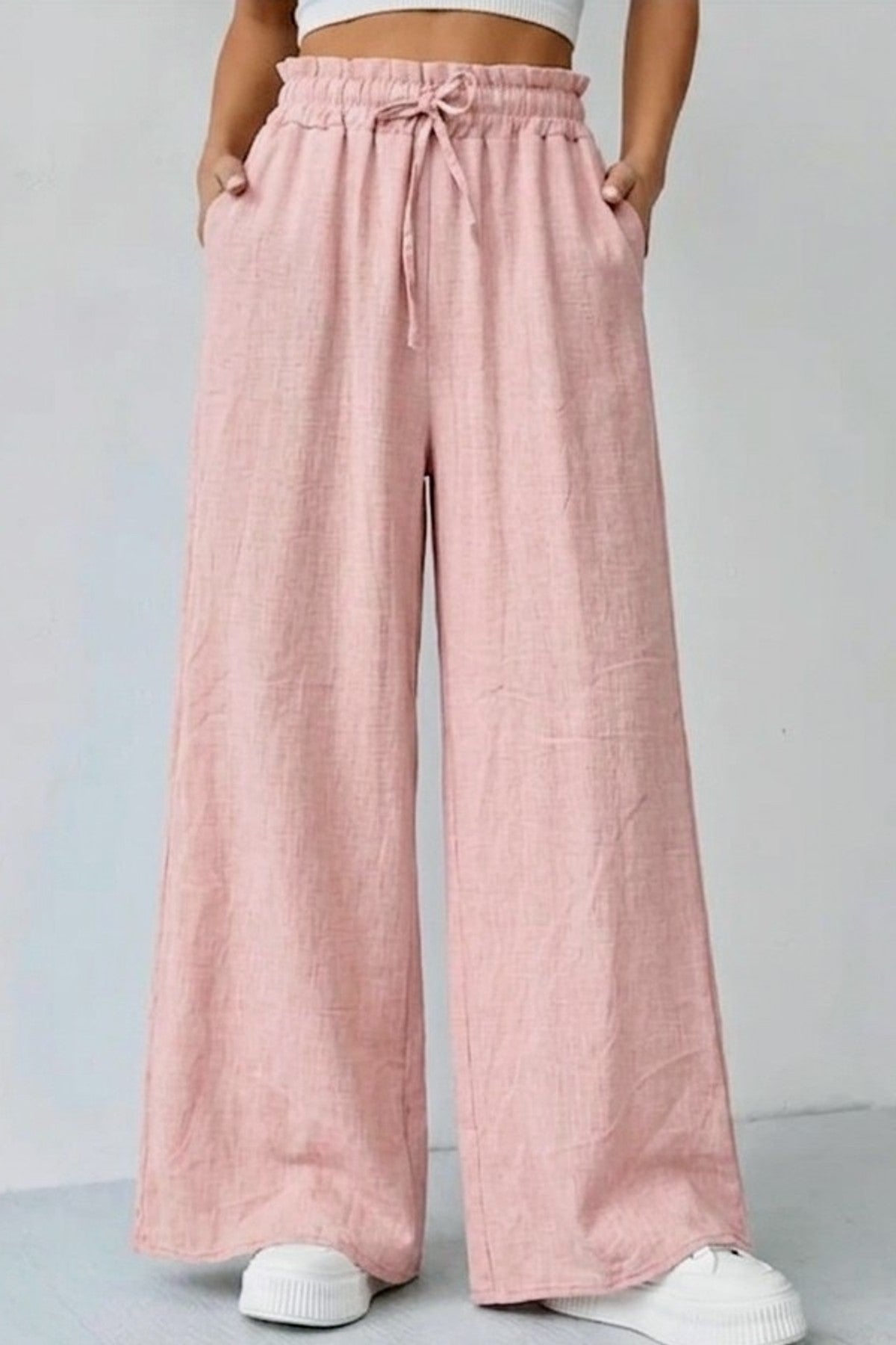 Pantalon large effet lin