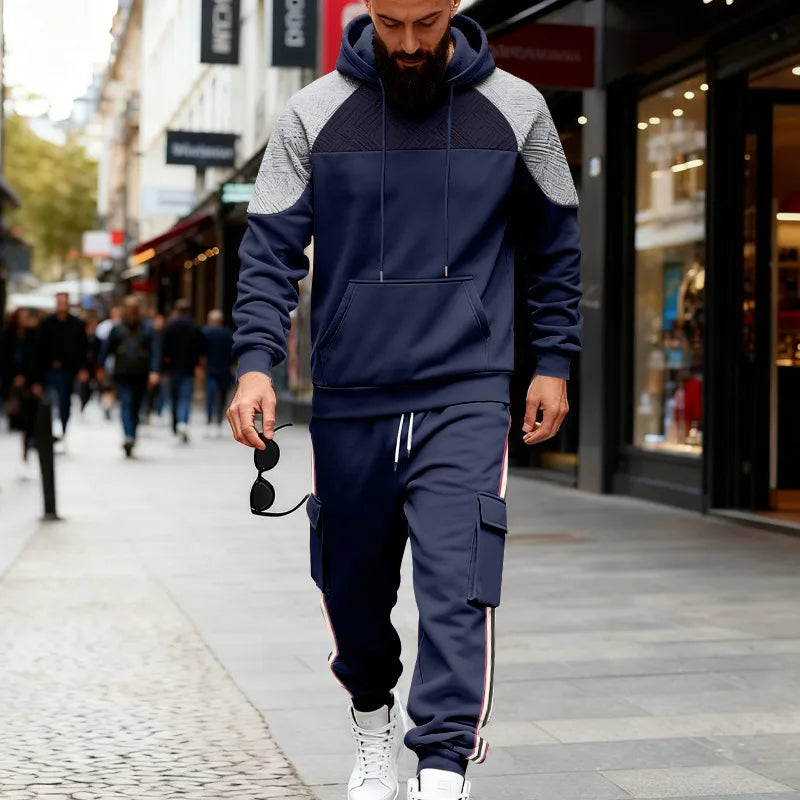 Ensemble Homme Décontracté Polyester Sweat Et Hoodie Motif Bloc De Couleur Noir Avec Pantalon