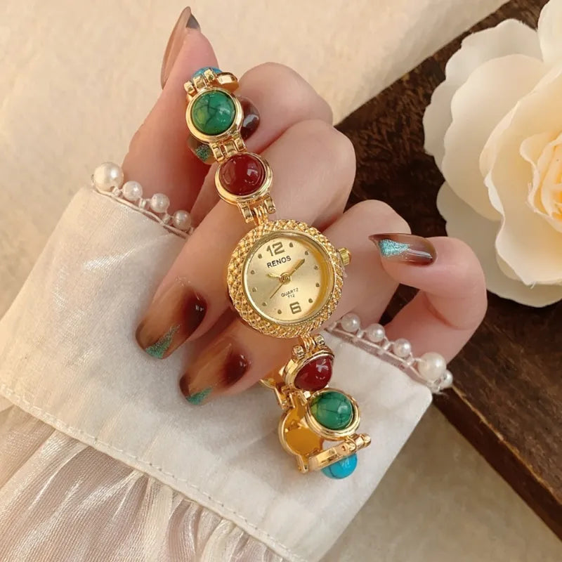 Montre Femme Renos Quartz – Bracelet Bijou Pierres Colorées