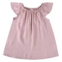 Robe Fille Sans Manches Col Rond En Lin – Couleur Abricot Style Mignon