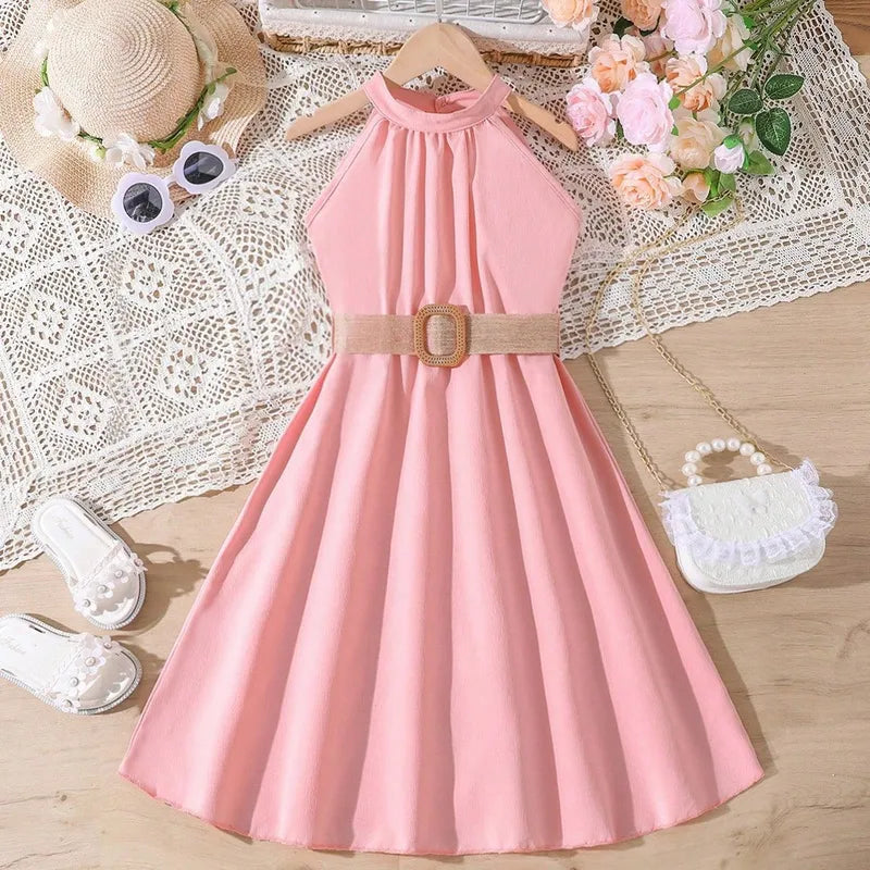 Élégant Couleur Unie Polyester Filles Robes