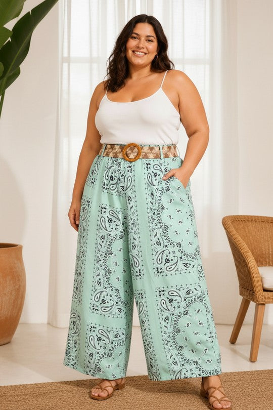 Pantalon Large Paisley avec Ceinture