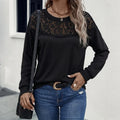 T-shirt Femme Élégant À Manches Longues En Polyester Avec Motif Dentelle, Col Rond