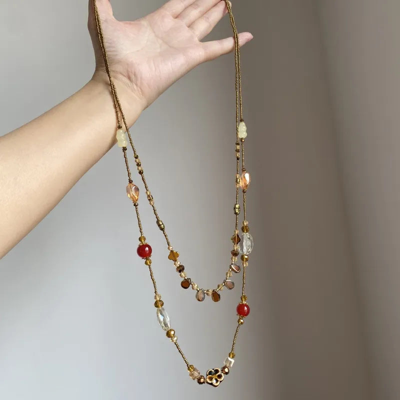 Collier Femme Double Couche Eau Tomber Fleur Élégant Design Empilement Mode Alliage Pattern Géométrique Plaqué Femme Bijoux