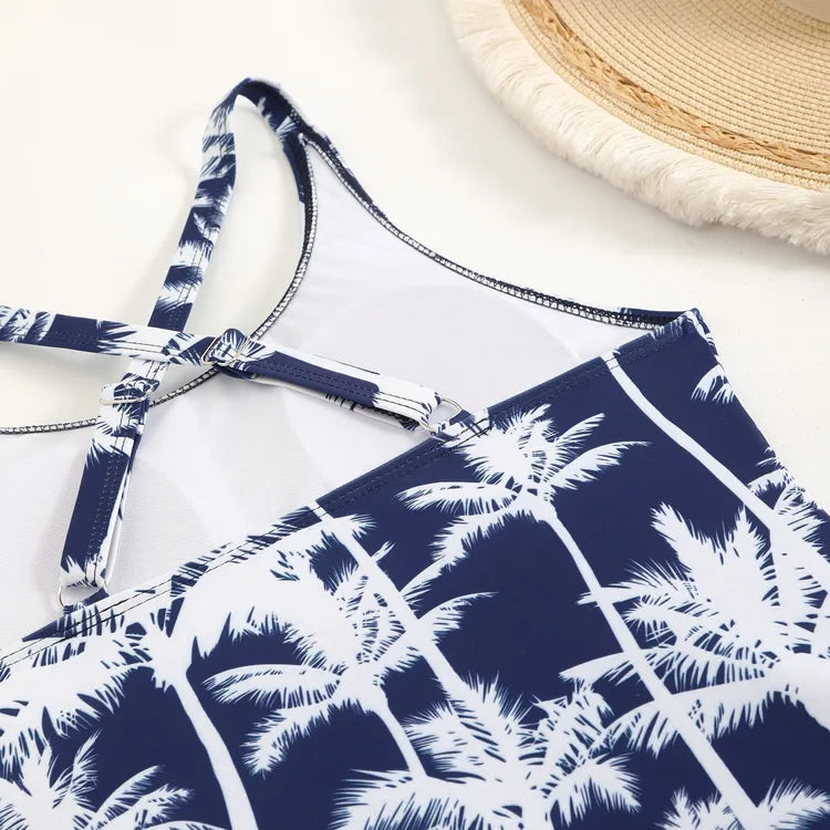 Maillot De Bain Deux Pièces Sexy Imprimé Mode Pour Femmes Avec Cordon De Serrage, Couvrant Le Ventre Et Bikini Dos Nu