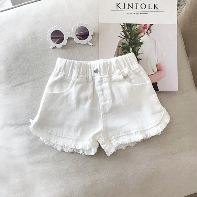 Shorts Pour Fille En Coton (plus De 90%) Couleur Unie Blanc, Taille Petite Enfance 3-6 Ans, Pantalon Court Confortable