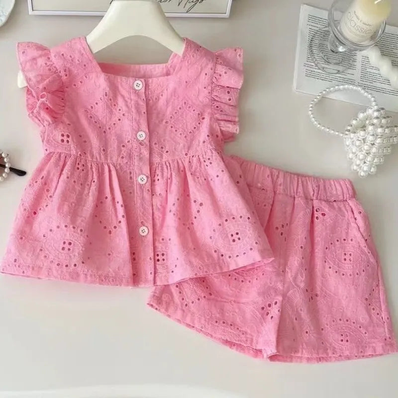 Ensemble Pantalon 2 Pièces Fille Style Princesse Coton – Couleur Unie