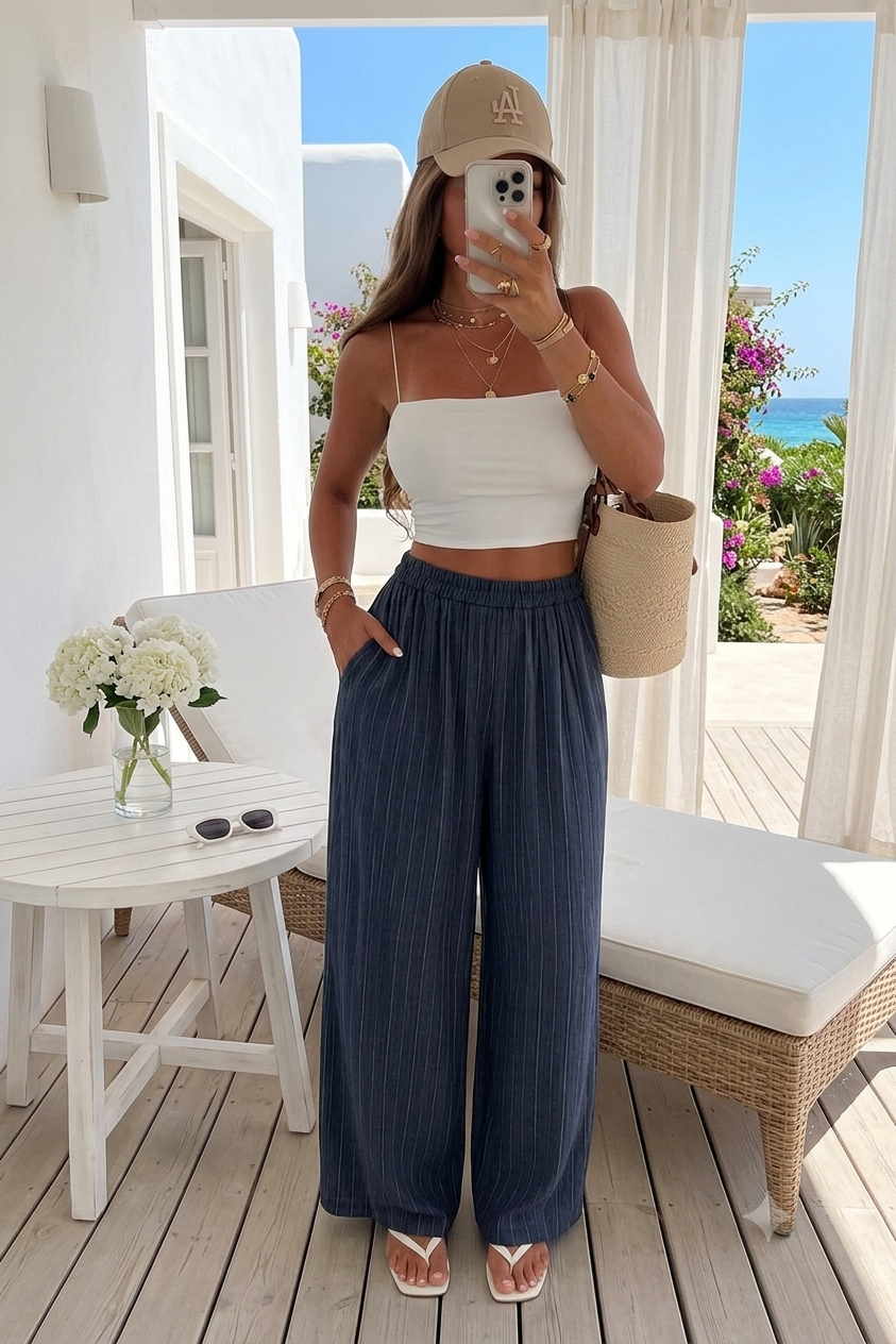 Pantalon Palazzo à Rayures – Taille Élastique | Chic & Confort