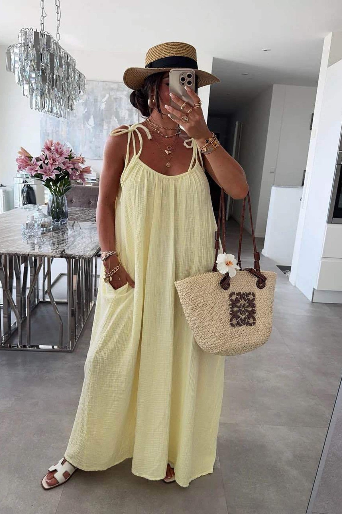 Robe gaze de coton à bretelles