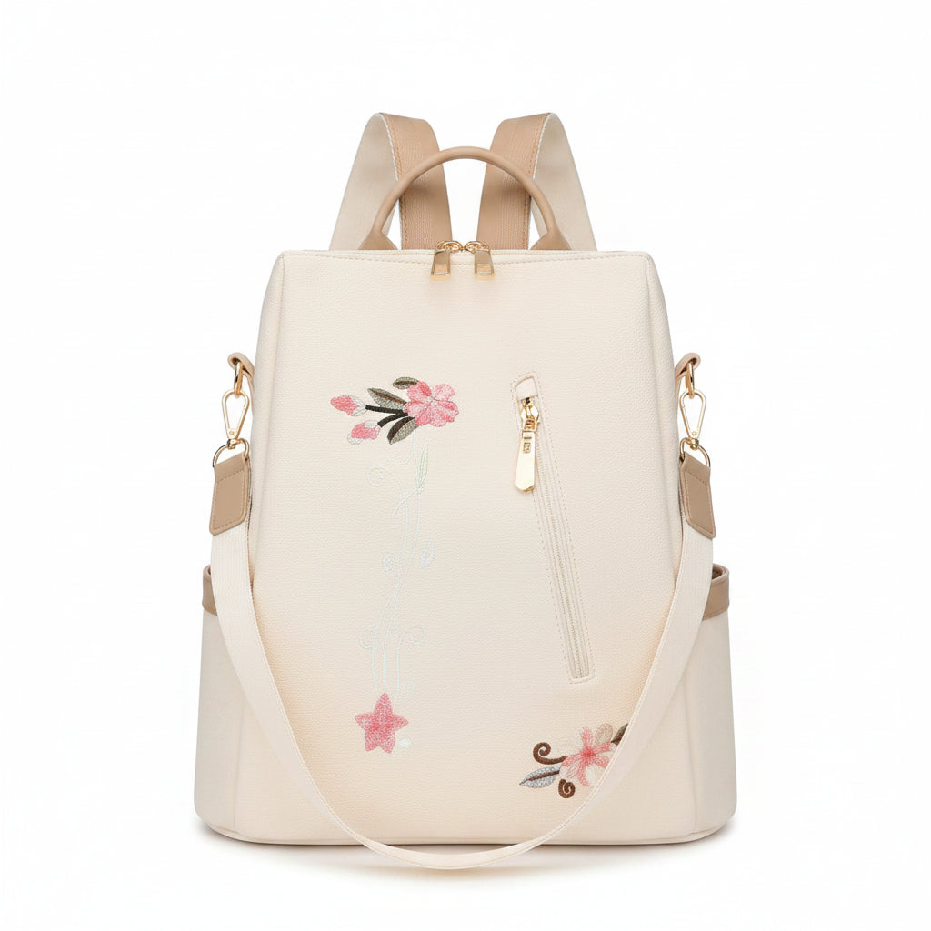 Sac À Dos Femme En Nylon Résistant À L'eau Avec Coutures Décoratives, Idéal Pour Le Printemps