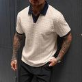 Polo Homme En Polyester À Manches Courtes, Style Décontracté Avec Col En Enfilage Et Motif Jacquard