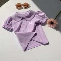 T-shirt Fille À Col Rond En Coton Avec Nœud Papillon Mignon Et Design Élégant Rose