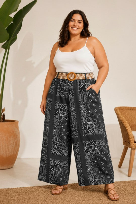 Pantalon Large Paisley avec Ceinture