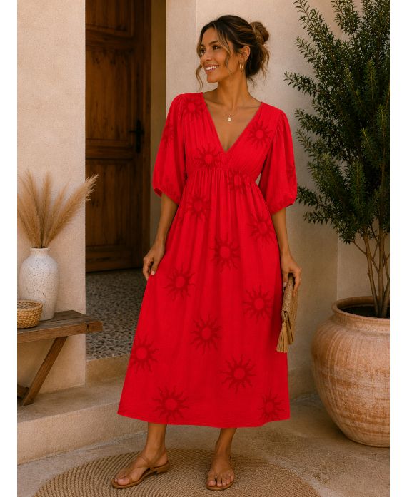 Robe Maxi Col V Imprimé Soleil